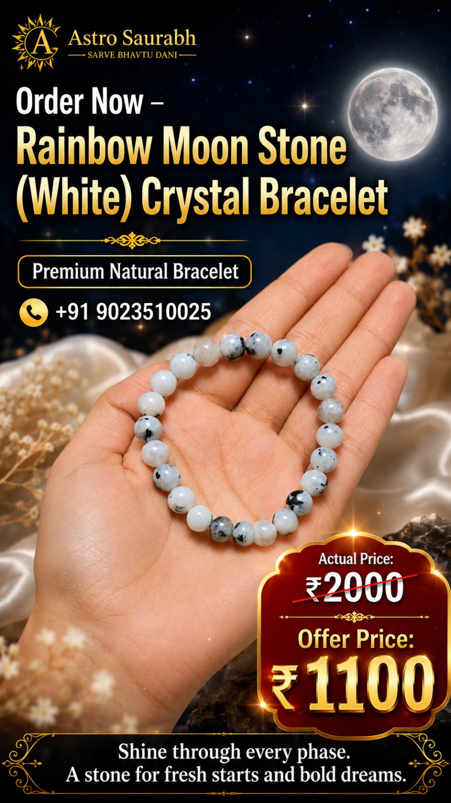 Rainbow moonstone crystal bracelet